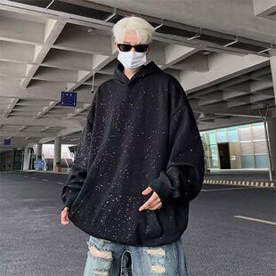 满天星连帽卫衣男款春秋冬季2025新款美式潮牌宽松男生黑色上衣服