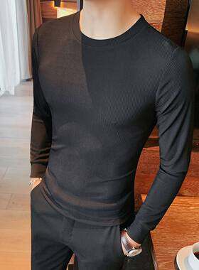 半高领白色打底衫男士2026新款秋冬季内搭中领针织衫男款长袖t恤