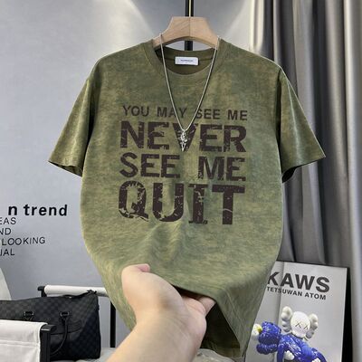 水洗做旧重磅短袖T恤男士夏季新款美式复古宽松潮牌百搭半袖上衣