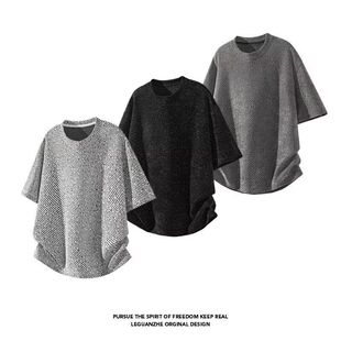 潮牌美式 cleanfit黑白斜纹短袖 夏季 高级感重磅半截袖 正肩T恤 男款