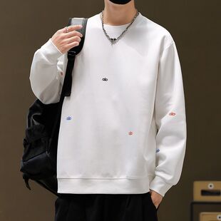 高端刺绣卫衣男士春秋冬季2025新款潮牌修身圆领长袖打底衫男款潮