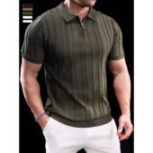 拉链翻领T恤纯色百搭丝光透气男夏装 男polo衫 复古2026针织衫 美式