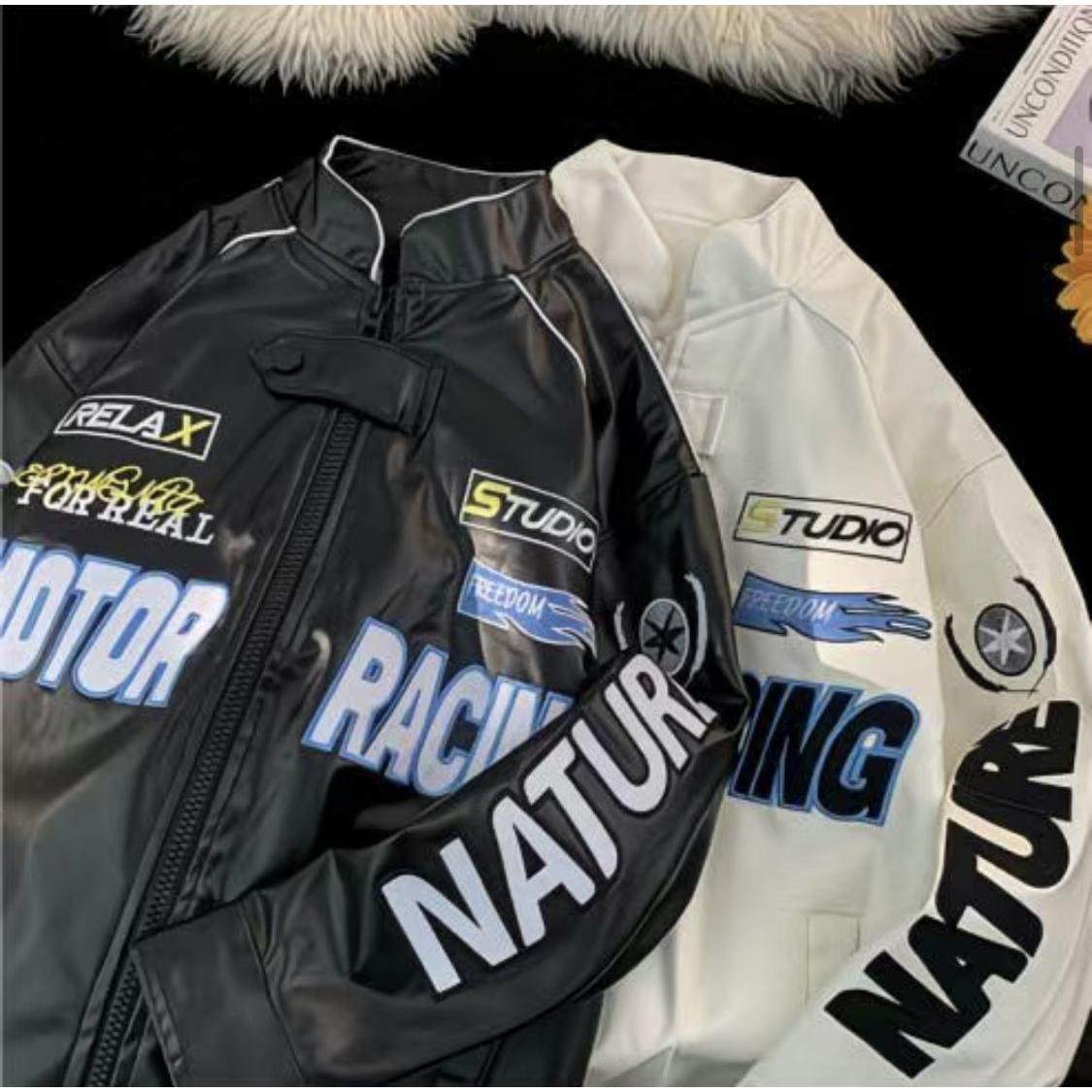 2025春秋季美式机车夹克男款高街潮牌痞帅赛车服仿PU皮情侣外套男