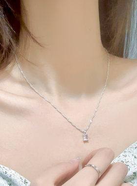 轻奢闪钻小方糖锁骨链女简约气质吊坠小众设计感ins风百搭颈链