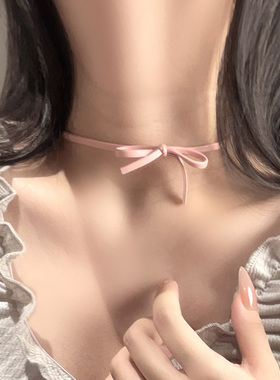 2024年新款甜酷风皮质蝴蝶结颈链复古辣妹项链小众设计感锁骨链女