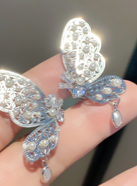 超仙精致珍珠锆石花朵蝴蝶耳夹女轻奢高级感无耳洞耳骨夹小众耳饰