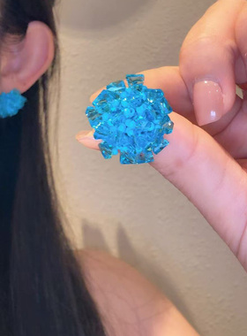 蓝色水晶耳环精致时尚高级感小众设计感耳钉气质个轻奢性耳饰女