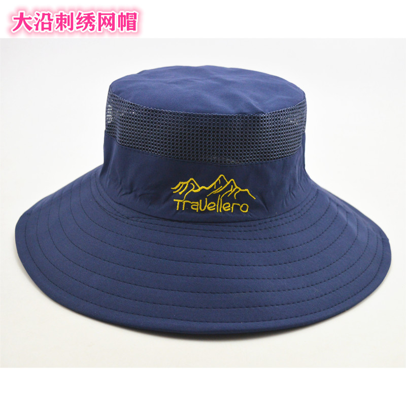春夏季登山徒步男帽纯色绣标户外休闲男透气遮阳防晒沙滩帽渔夫帽