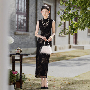 新中式高级感黑金无袖旗袍女改良日常气质复古苏州2025夏季新款长