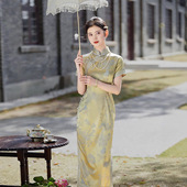 桑蚕丝高级感改良旗袍金色真丝交织连衣裙气质提花缎长款 2026新款