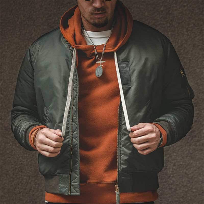 马登工装 美式复古二战军绿色MA-1飞行夹克短款保暖加厚棉衣男士