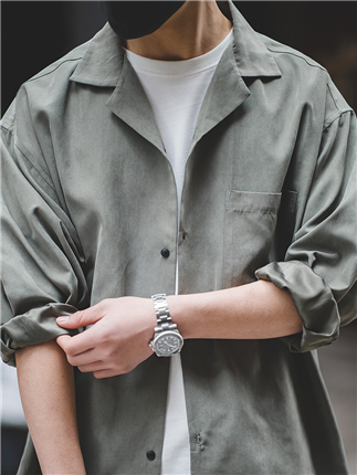 马登工装美式休闲古巴领长袖