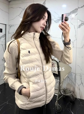 Rouje Damas新款薄款立领背心马甲羽绒服女2024冬针织毛衣两件套