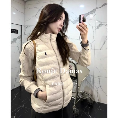 Rouje Damas新款薄款立领背心马甲羽绒服女2024冬针织毛衣两件套