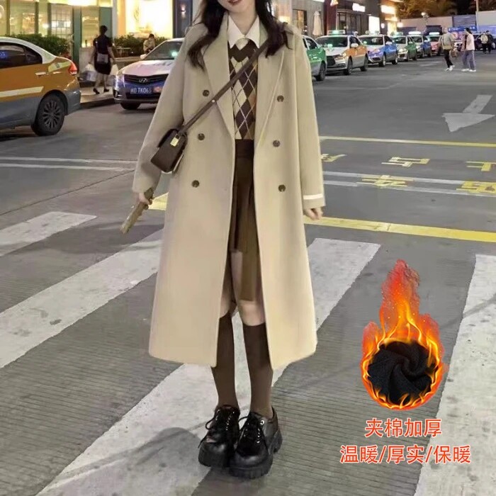 中长款呢子外套秋冬韩系夹棉加厚小个子保暖复古英伦西装毛呢大衣