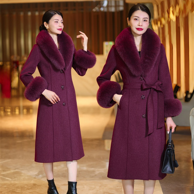 妈妈双面羊绒大衣羊毛呢外套女