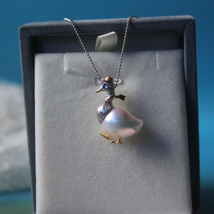 花开童年可爱鸭子天然淡水极光巴洛克珍珠吊坠项坠异形S925银项链
