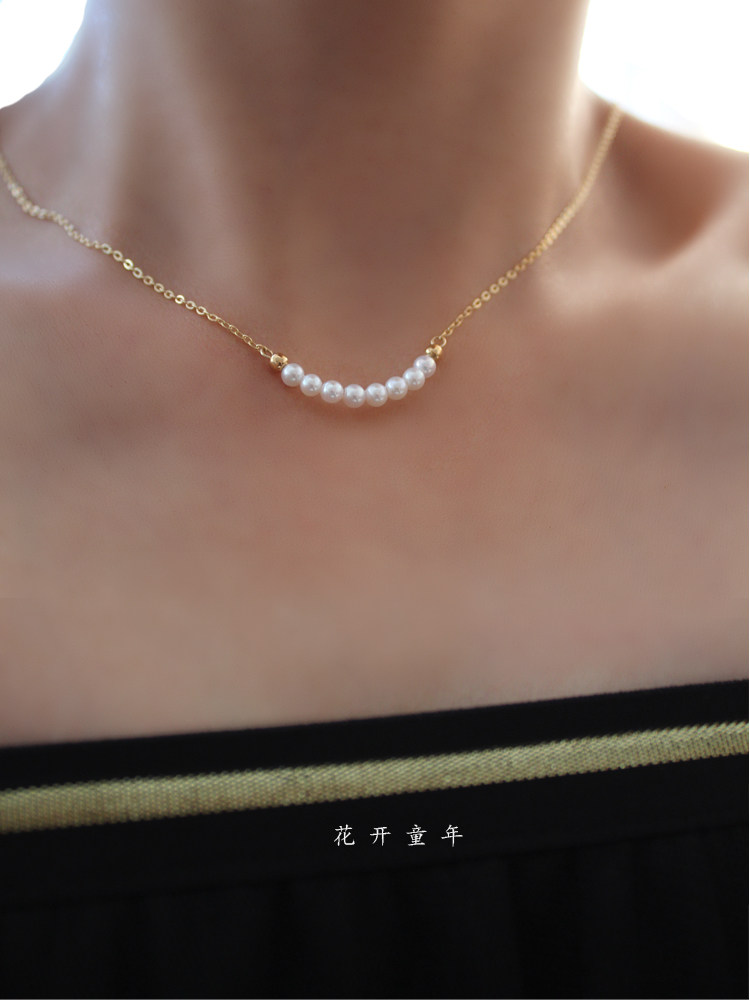 小灯泡微笑项链珍珠锁骨链天然AK
