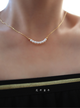 小灯泡微笑项链珍珠锁骨链天然AK