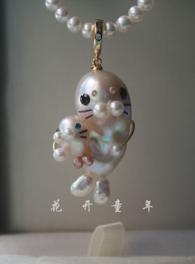 可爱海豹吊坠淡水巴洛克珍珠项链