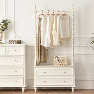 法式奶油风实木挂衣架落地斗柜家用美式卧室衣服衣帽架床头柜一体