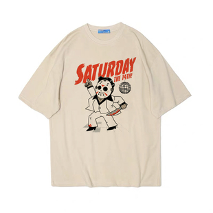 周六恐怖夜美式休闲复古vintage男女宽松纯棉情侣短袖T恤teeshirt