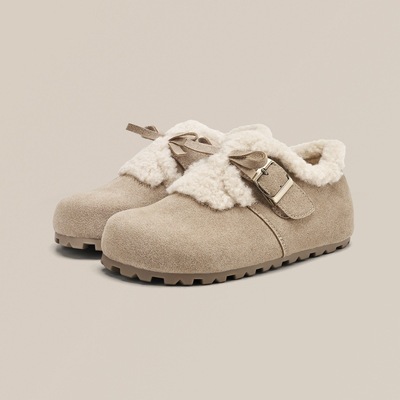 【梵芙娜】加绒勃肯鞋女2025冬季保暖毛毛鞋软底内增高平底棉鞋子