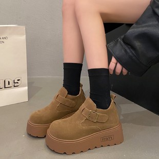 厚底勃肯鞋女外穿2025新款秋冬加绒棉鞋小个子增高松糕乐福鞋棉鞋
