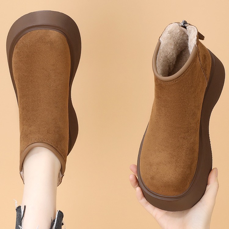 雪地靴女冬季加绒2026新款小个子短靴松糕厚底增高勃肯棉鞋桑坡村