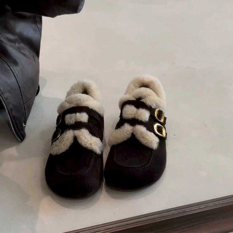 羊皮版~美拉德复古绒面内增高毛毛鞋女圆头双扣带保暖加绒棉鞋子,女鞋,棉鞋,淘宝优惠券,粉丝福利购,淘宝优惠卷