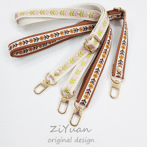 民族风斜挎绳包包肩带相机风扇调节刺绣梅花帆布双扣手机壳背挂绳