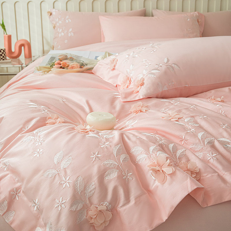 EUROPEAN-STYLE PINK WEDDING QUILT WEDDING FOUR-PIECE SET COTTON COTTON 100S TRIBUTE SATIN LONG-STAPLE COTTON RED WEDDING BEDDING