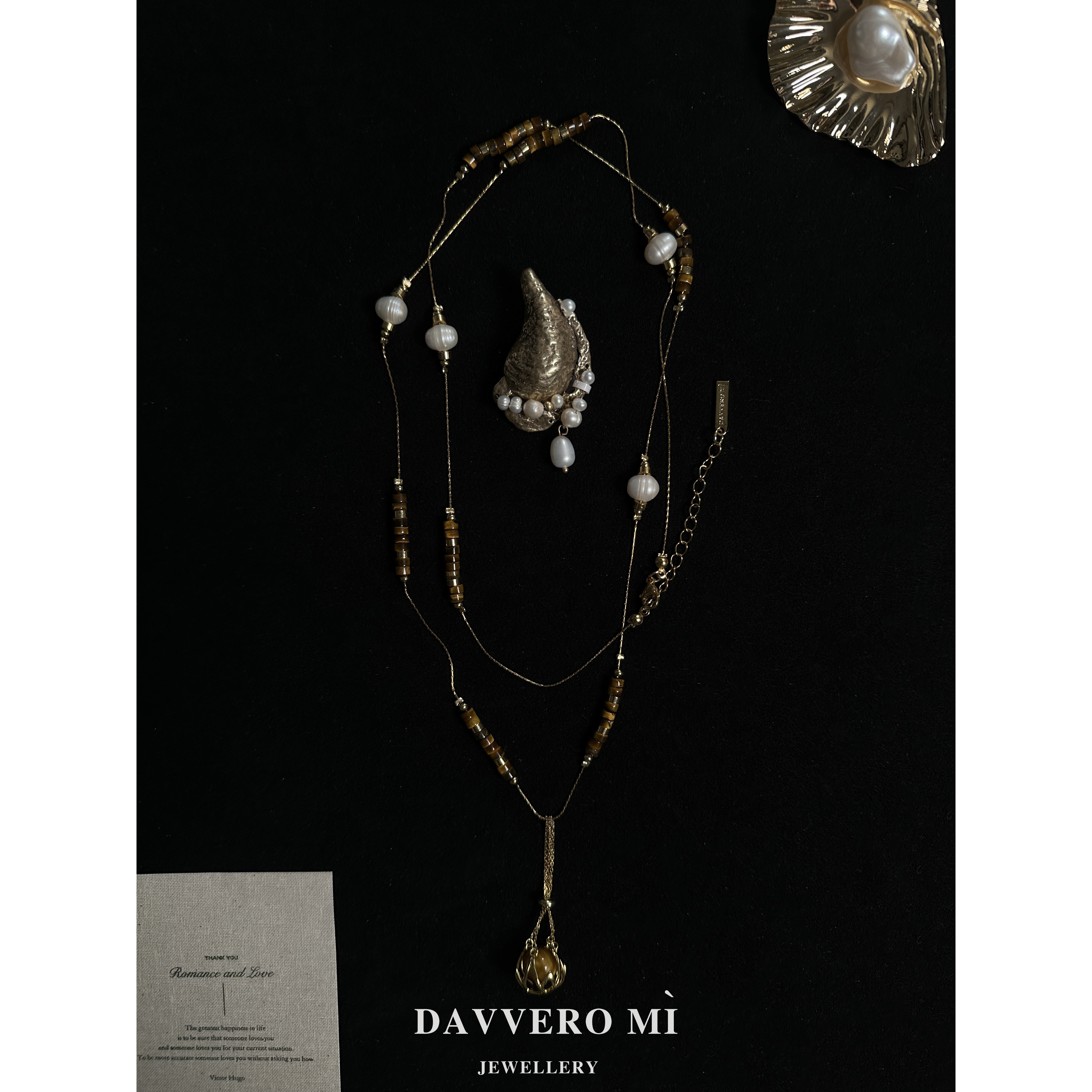 DM_JW  925银 星球美拉德虎眼石天然珍珠项链长款叠戴毛衣链女