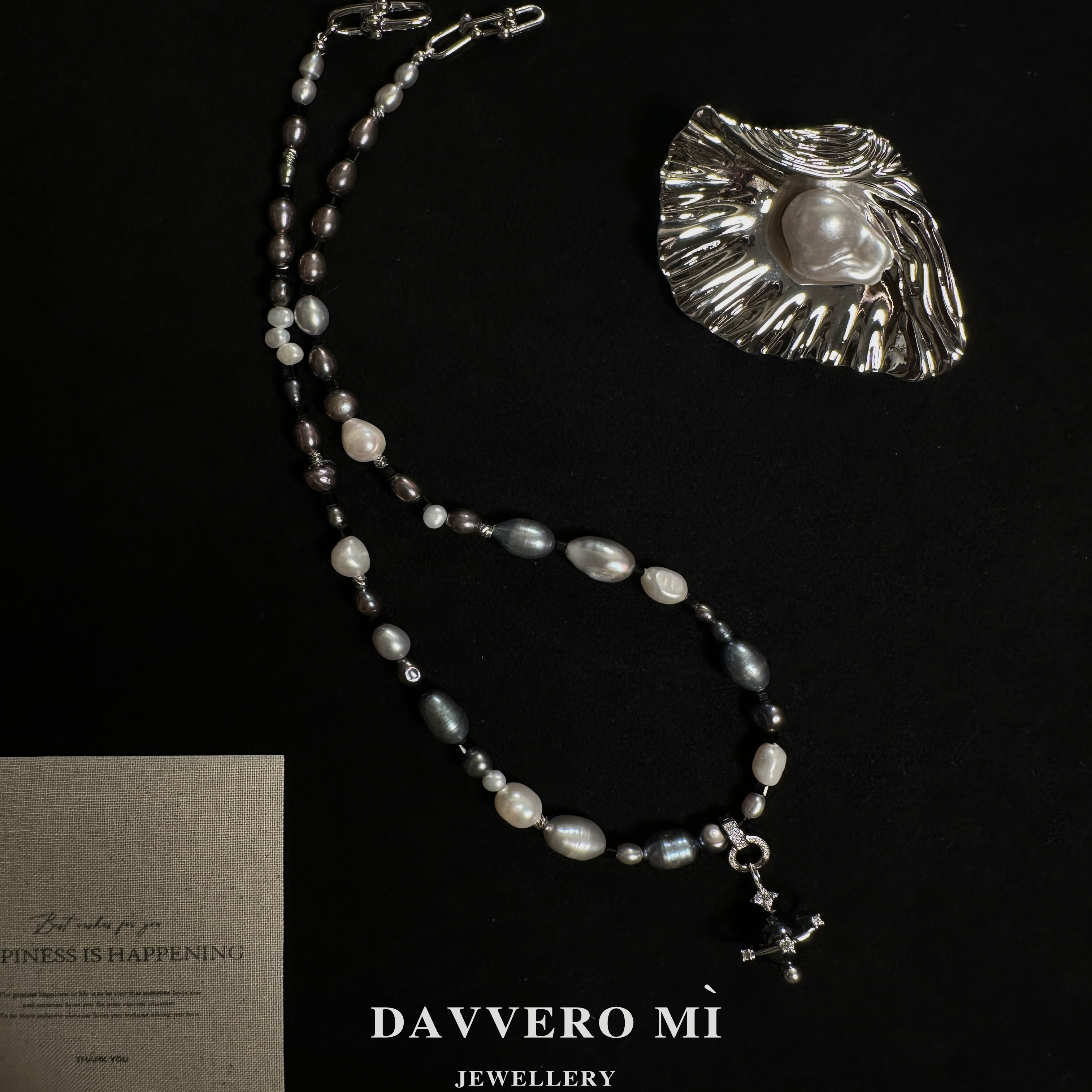 DM_JW  925银 星球莫兰迪彩色串珠巴洛克淡水珍珠项链锁骨链女