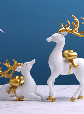 创意鹿树脂摆件北欧风简约家居客厅玄关酒柜装饰品可爱车载工艺品