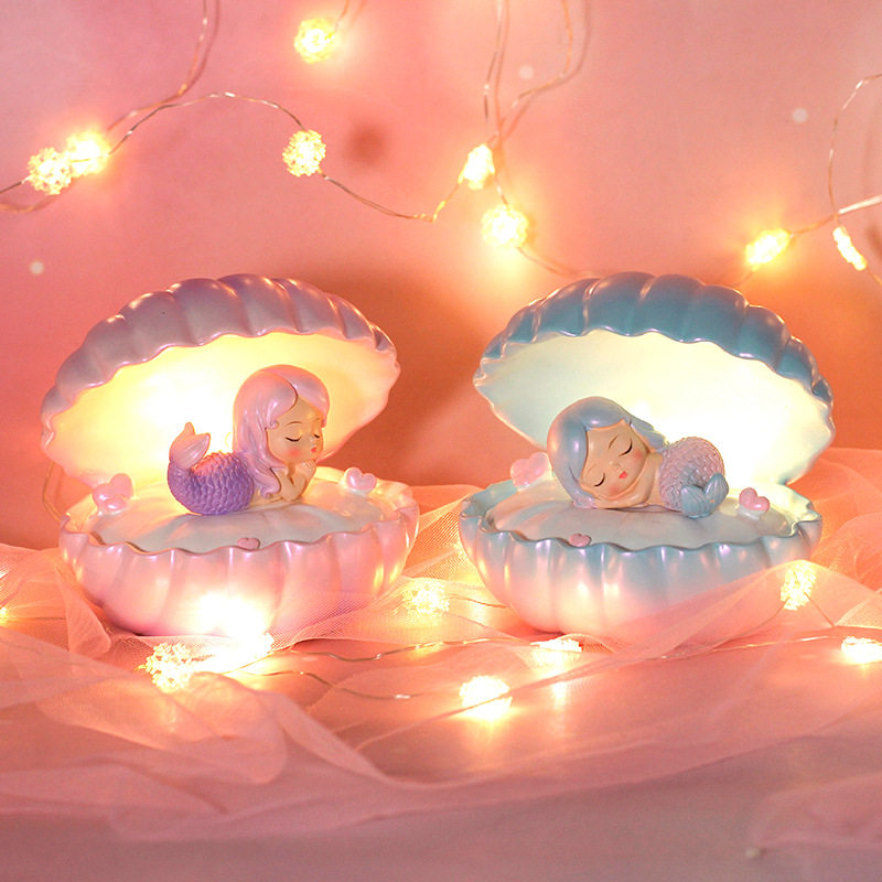 梦幻美人鱼娃娃公主女孩卧室摆件少女心小夜灯儿童生日圣诞节礼物