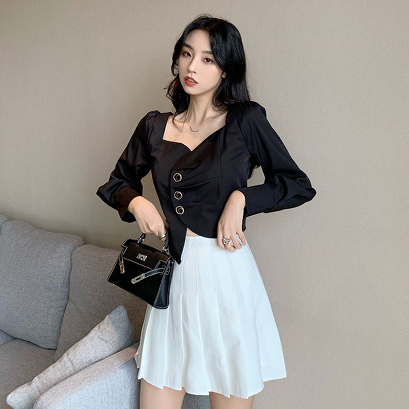 Real price light mature style short long sleeve shirt high artistic sense irregular handsome small coat shirt woman