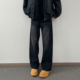 男微喇宽松休闲廓形直筒百搭长裤 美式 复古水洗做旧黑灰牛仔裤