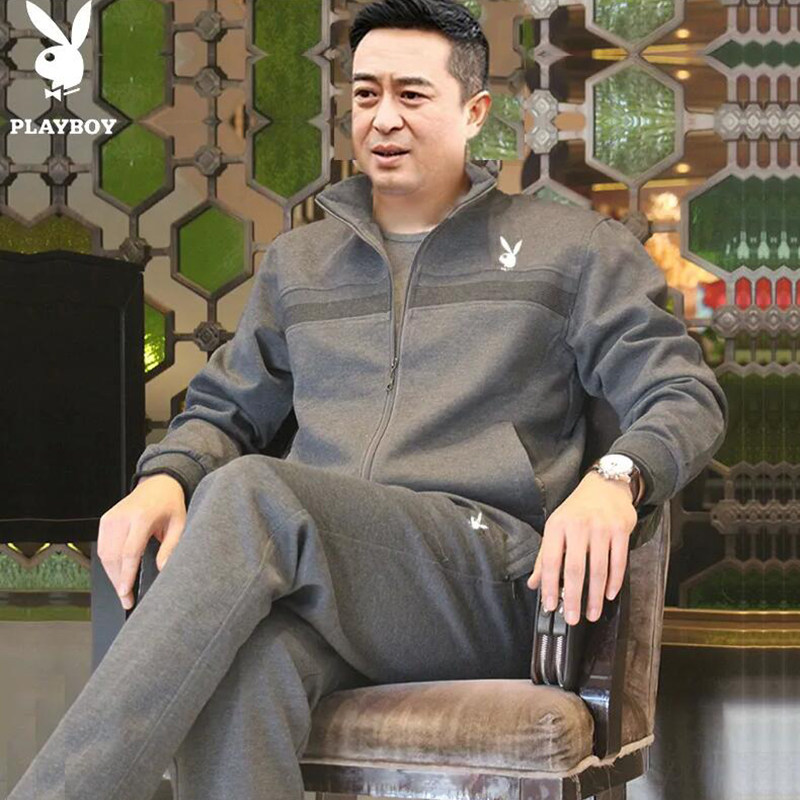英伦花花公子男士休闲运动春秋中老年运动服父亲爸爸春装套装男装