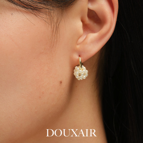 Doux Air绣球花珍珠耳钉女轻奢小众设计感气质耳环法式复古耳圈