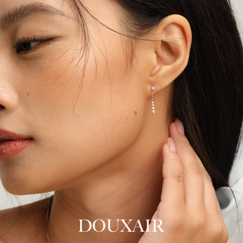 纯银锆石长款链条耳钉闪钻