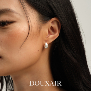 DouxAir新四叶草水滴拉丝耳环小众设计感意大利耳钉镶钻耳饰双面