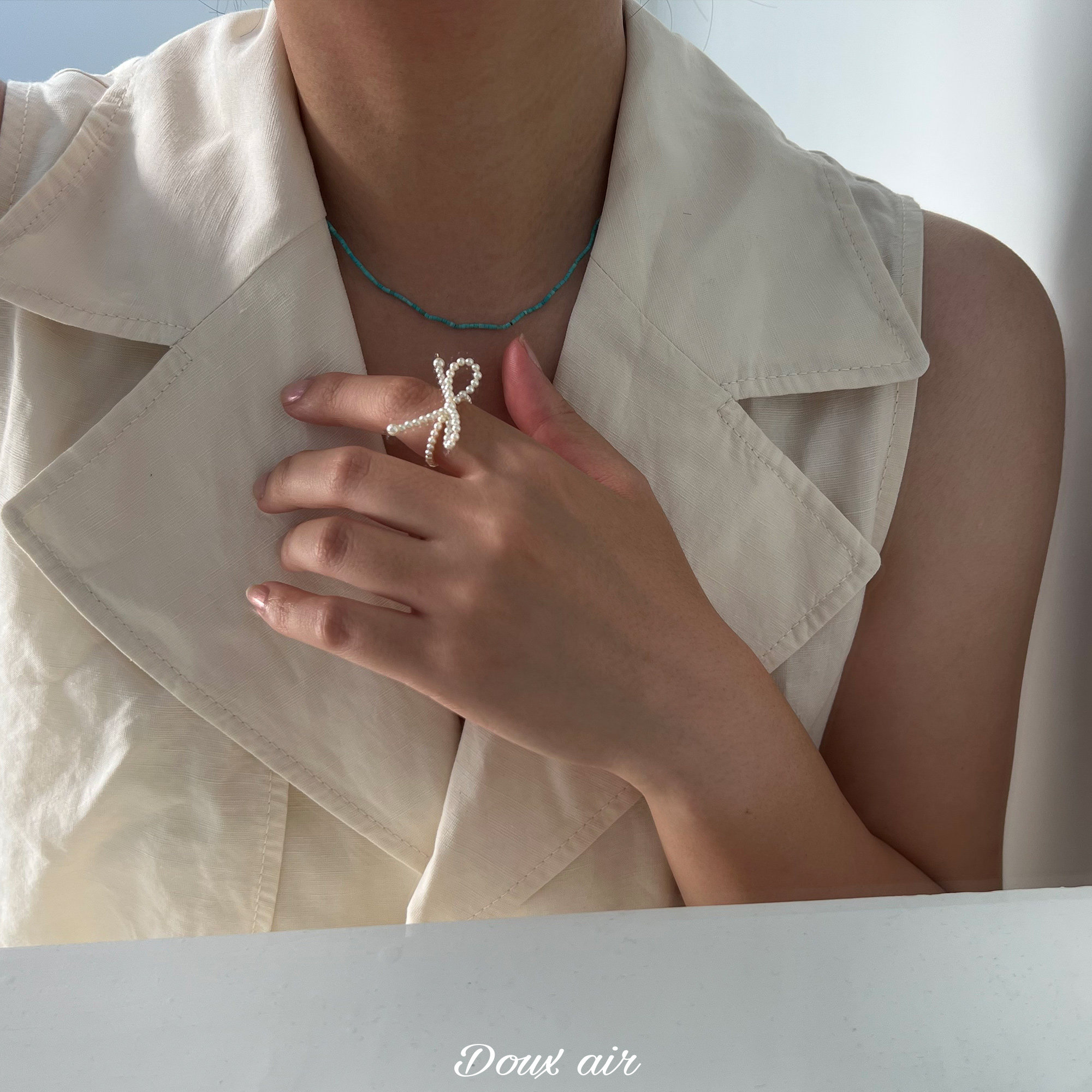 douxair蝴蝶结戒指施家珍珠轻奢精致百搭仙气指环小众vintage食指