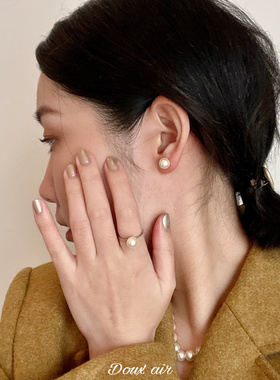 DouxAir施家珍珠耳钉s925纯银小巧简约人气博主同款正圆耳环耳夹