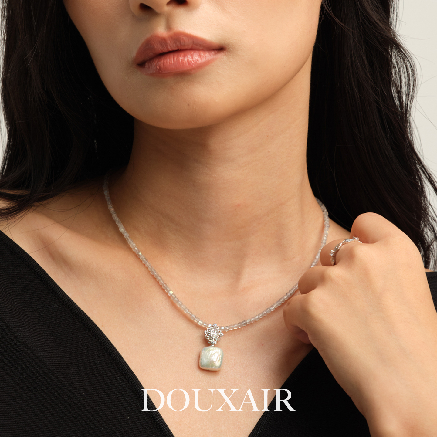 双11新品·天然珍珠吊坠纯银项链轻奢小众毛衣链独特天然石镶钻