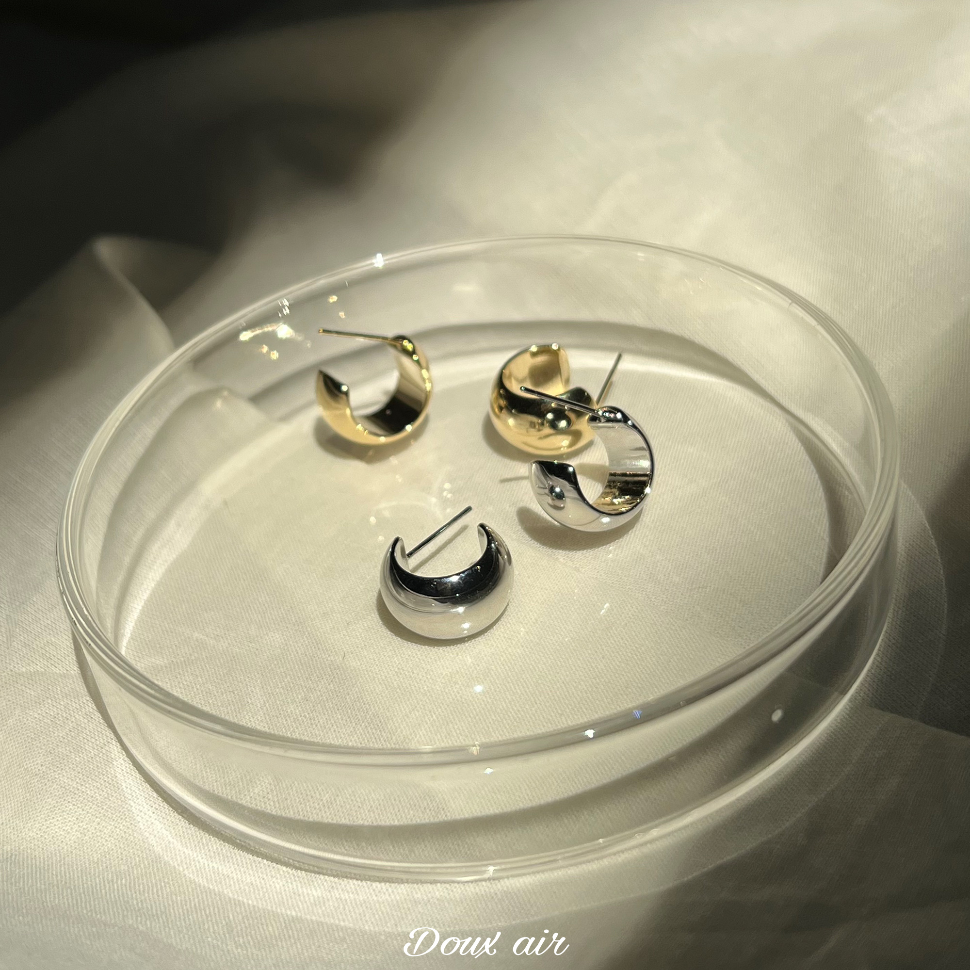 精致高级c型耳钉纯银小众法式