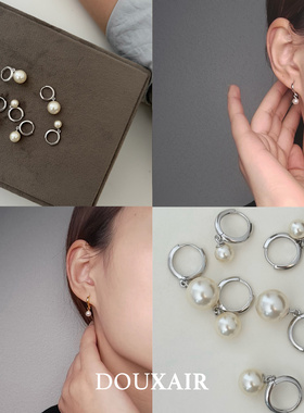 单颗珍珠吊坠s925银耳钉施家正圆珠强光奶白灵动欧阳娜娜同款耳环