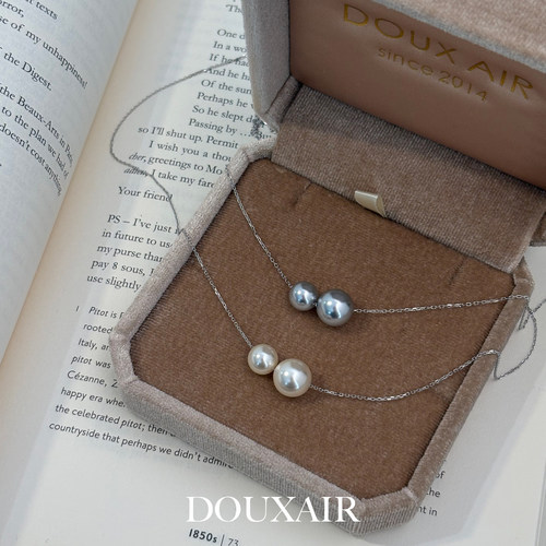 大溪地澳白色双珠纯银项链施家正圆珠强光无暇锁骨链简约百搭气质