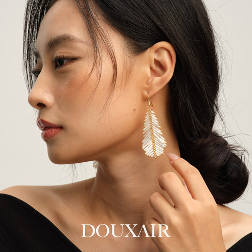DouxAir米珠羽毛流苏耳环925银手工精致耳钉灵动精致时尚小众耳饰