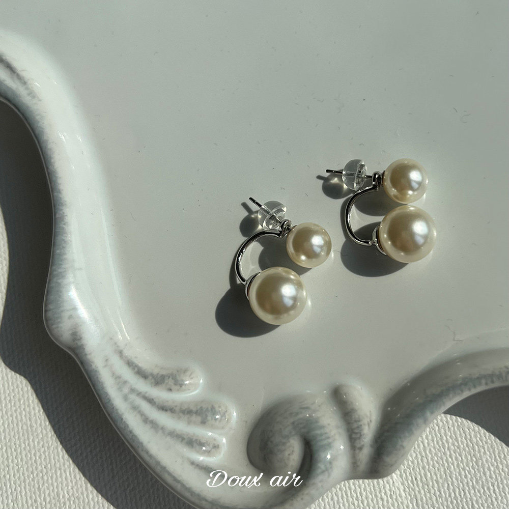 douxair双珍珠纯银耳钉两戴施家奶白珠气质高级感耳环宋慧乔同款